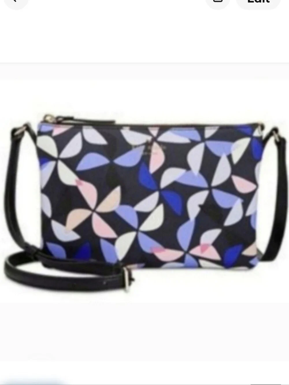 Kate Spade Hawthorne cross-body Carolyn spinner handbag. Navy with pink pinwheel